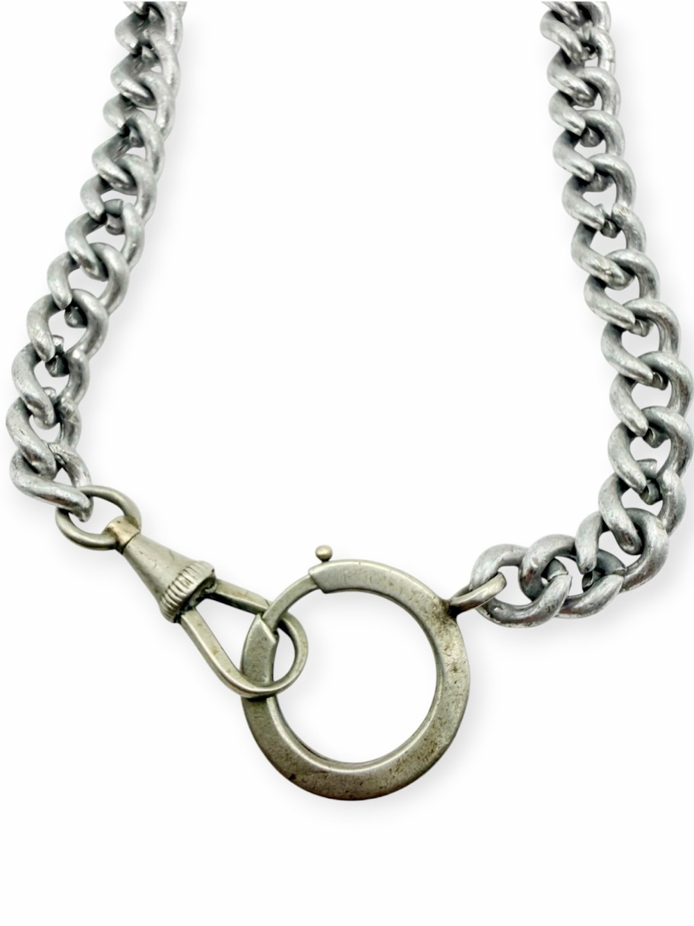 Vintage 1960s German Eloxal Silver Tone Curb Watch Chain Necklace Choker 13 Inch